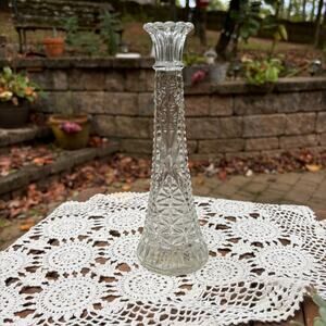 Vintage Anchor Hocking 70’s Clear Etched Long Stem Bud Vase